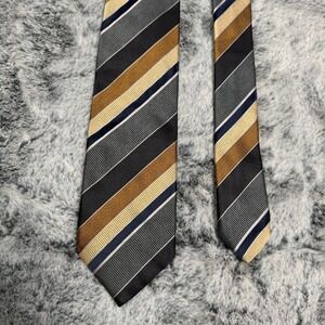 Brioni Mens Silk Tie Grey Navy Gold Striped Handmade Italy dis.n. B08030